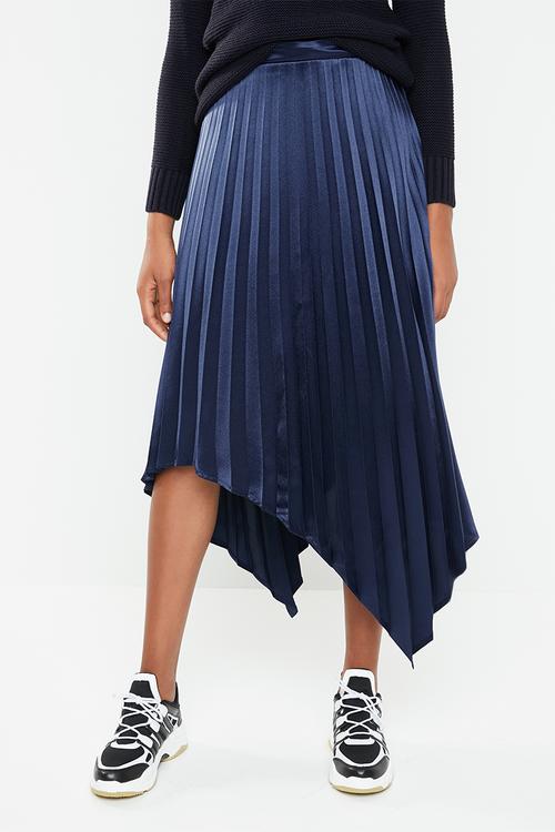 Hanky hem pleated skirt - navy