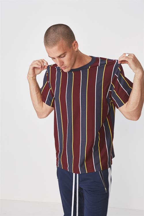 Downtown loose fit tee - burgundy & navy 
