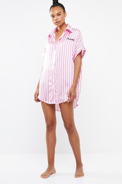 Candy stripe oversized night tee - pink