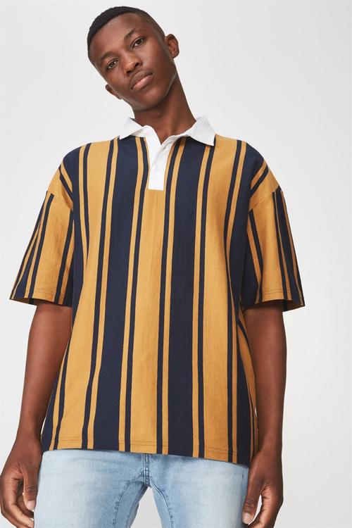 Oversized short sleeve polo - navy & orange 