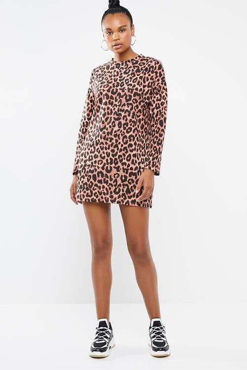 Oversized T-shirt dress leopard - brown