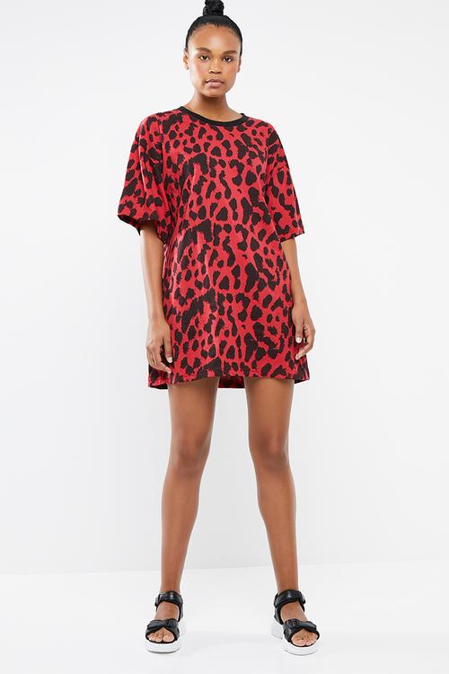 Oversized T-shirt dress leopard - red