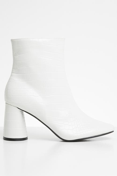 Bronte round block heel ankle boot - white 