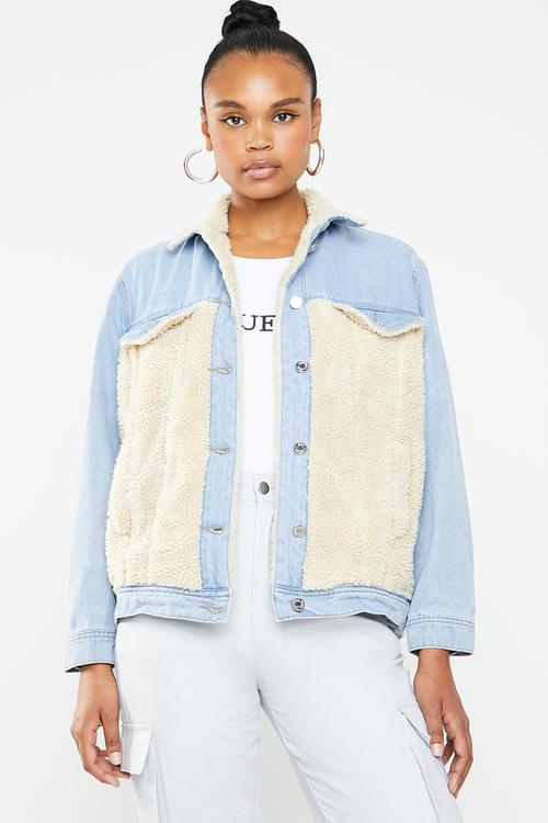 Oversized borg body denim jacket - blue