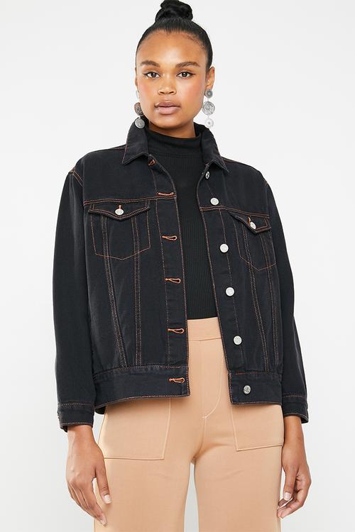 Contrast stitch oversized denim jacket - blue