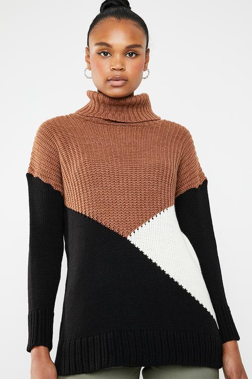 Colour block knit - rust black & cream