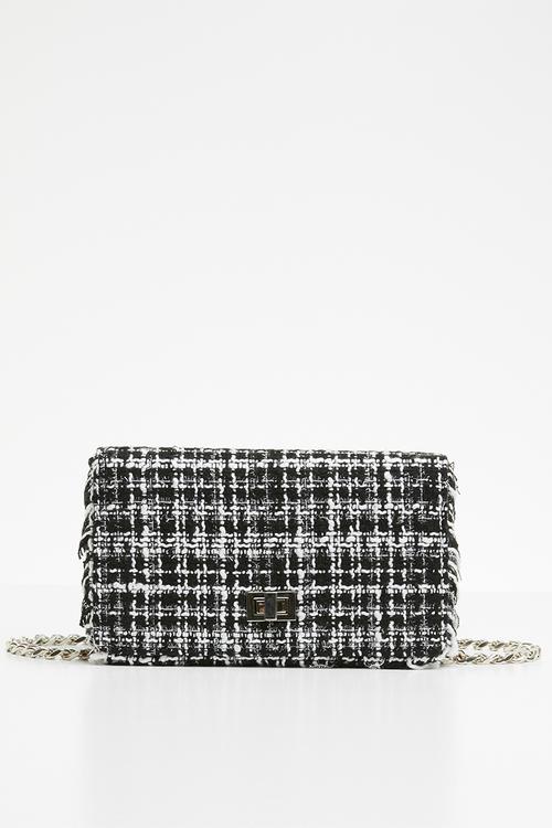 Boucle chain strap shoulder bag - black & white