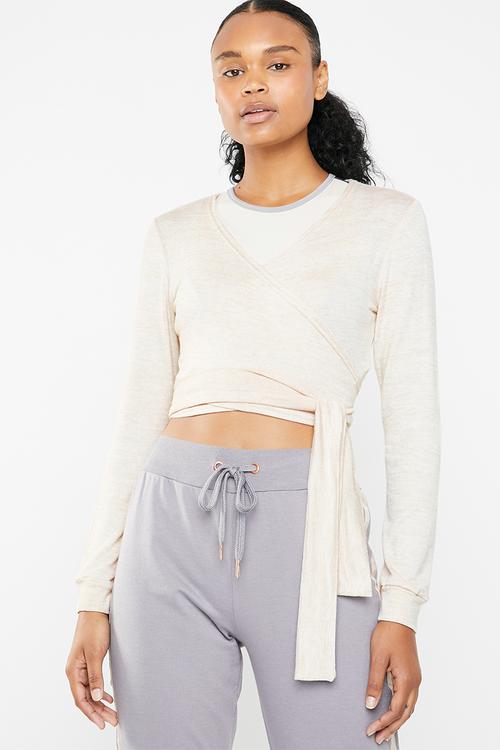 Coffee cream dance soft knit wrap cardigan - neutral