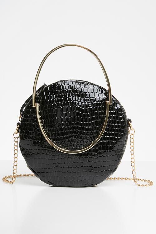 Circle handle croc bag - black