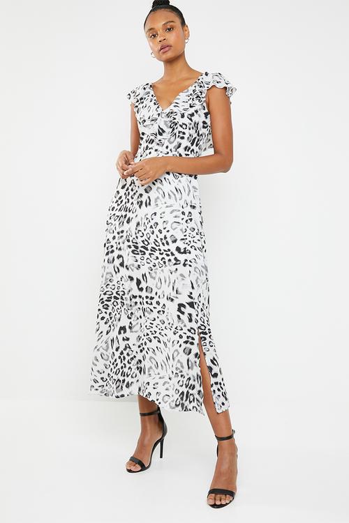 Ruffle neckline maxi dress - grey & black