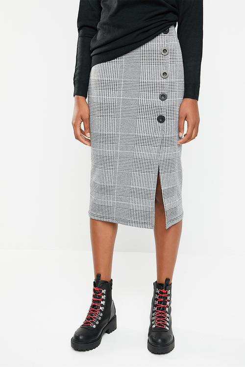 Button detail pencil skirt - black & white