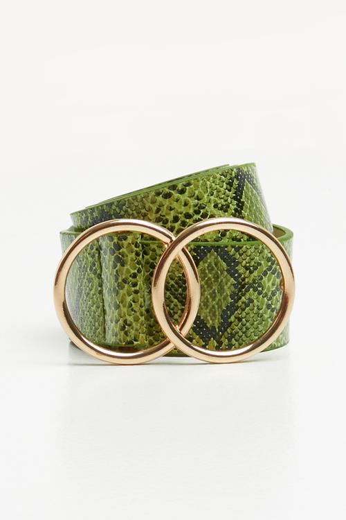 Snake double ring belt - green & black
