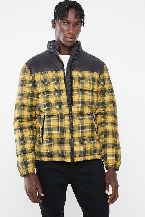 Check puffer jacket - black & yellow 
