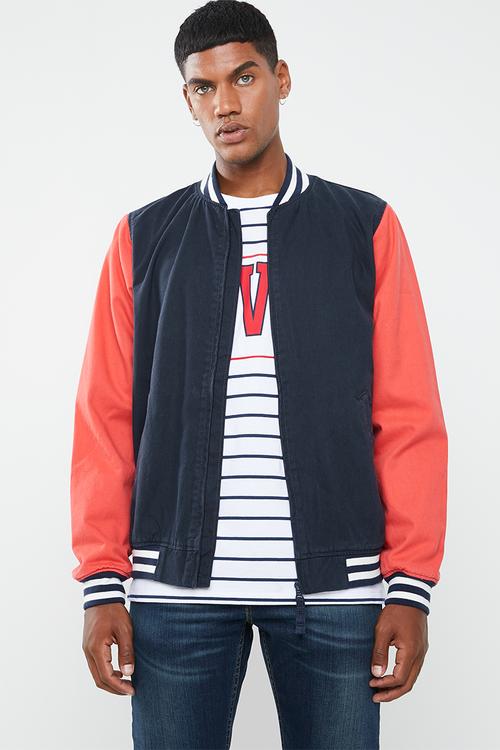 Baker bomber jacket - navy & coral