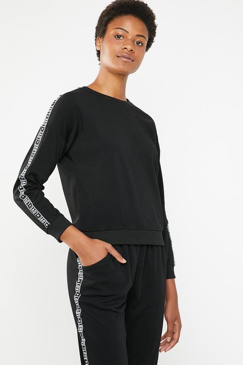 Sweatshirt with side tape - black