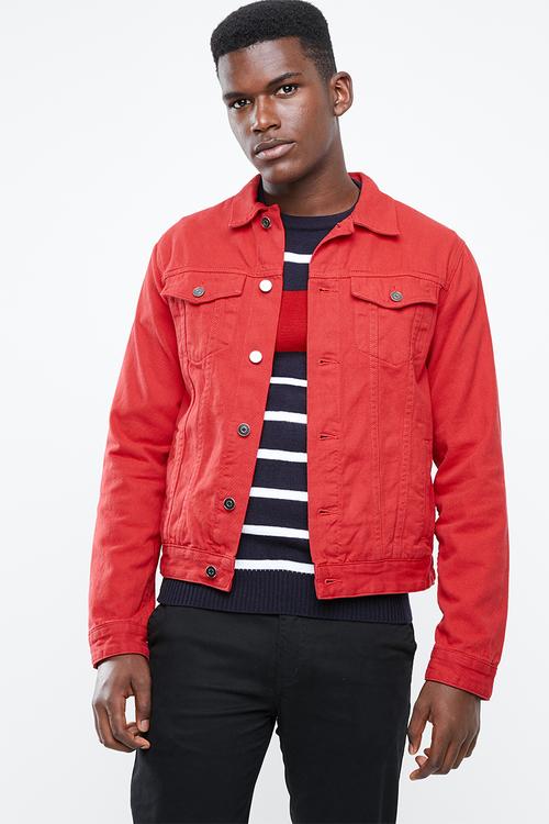 Colour Slim Denim Trucker Jacket - red