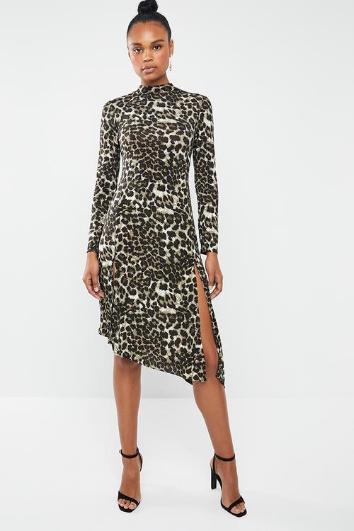 Midi dress with slit - multi