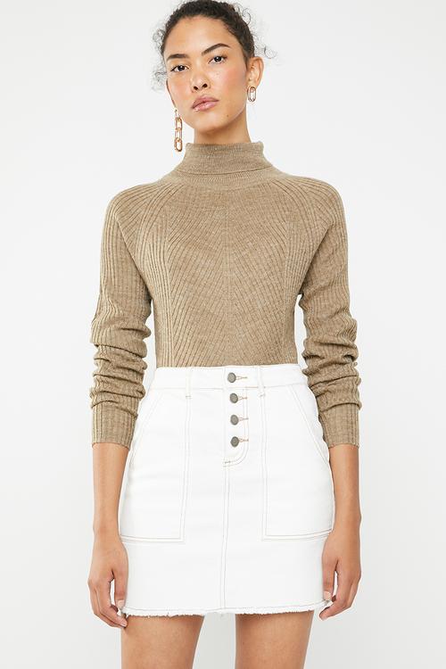 Fine knit polo neck - beige