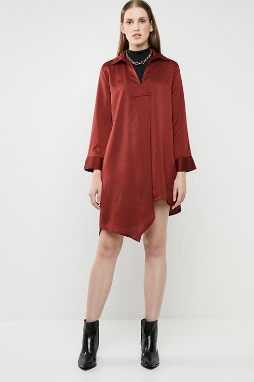 Asymmetrical shirt dress - rust