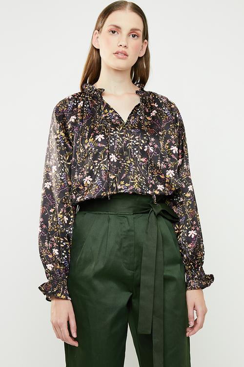 Satin peasant blouse - floral