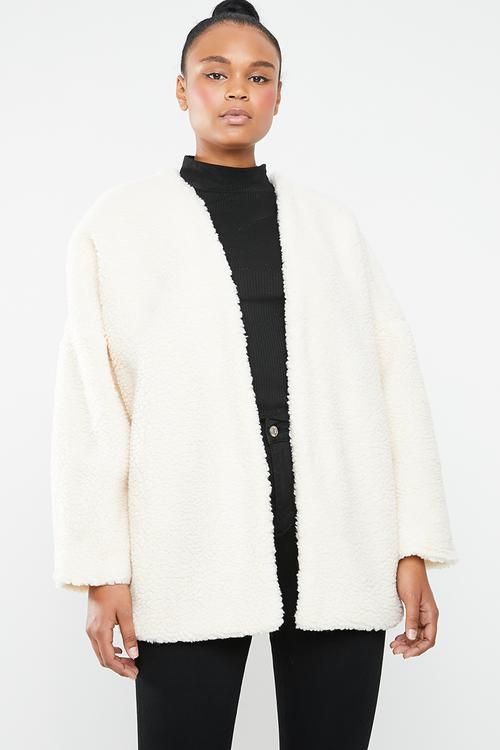 Borg throw on jacket - cream