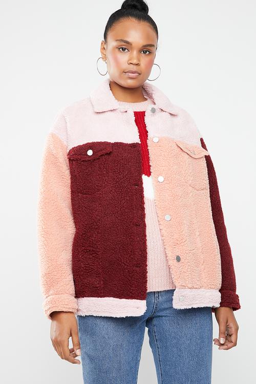 Colour block oversized borg trucker jacket - multi