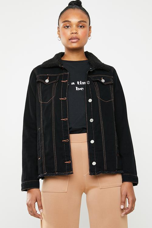 Contrast stitch lightweight borg jacket - black
