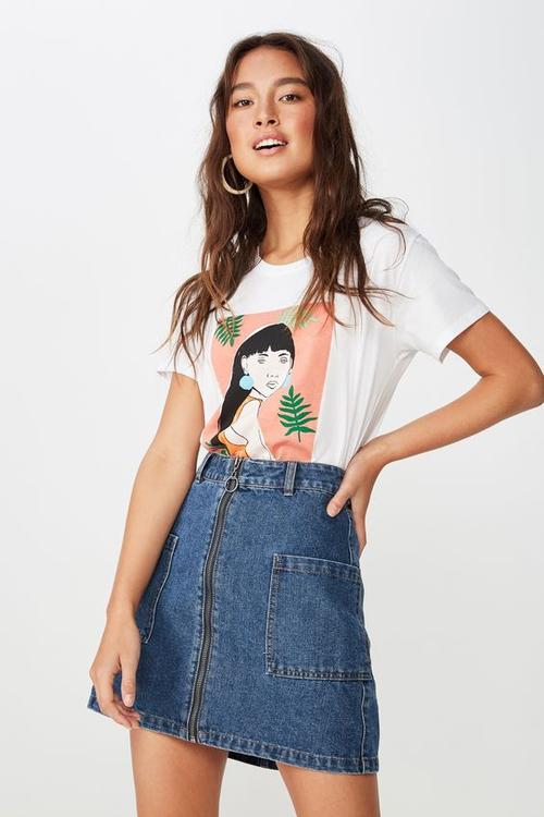 A line zip front denim skirt - blue