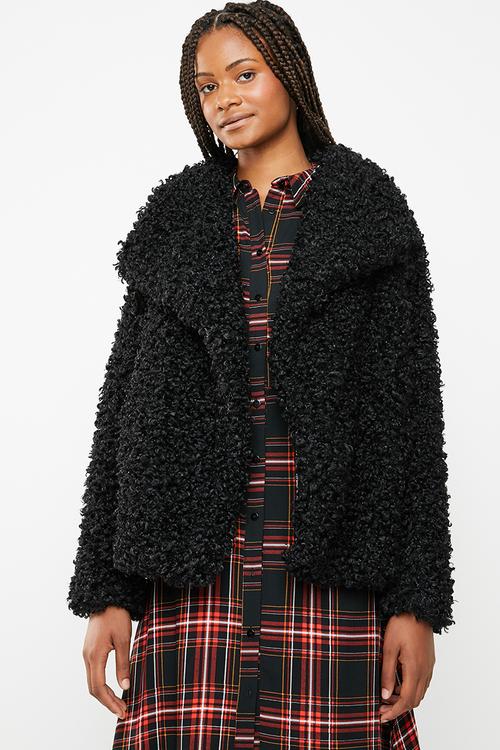 Shaggy waterfall faux fur jacket - black