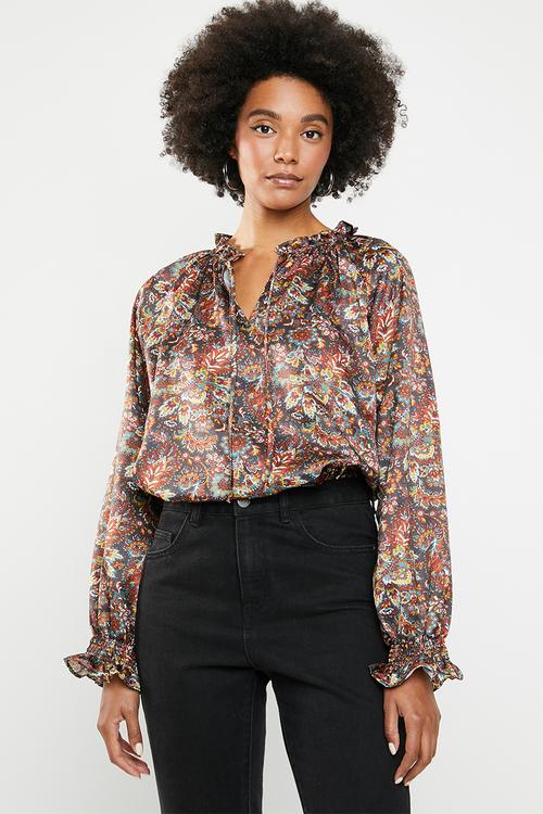 Satin peasant blouse - multi