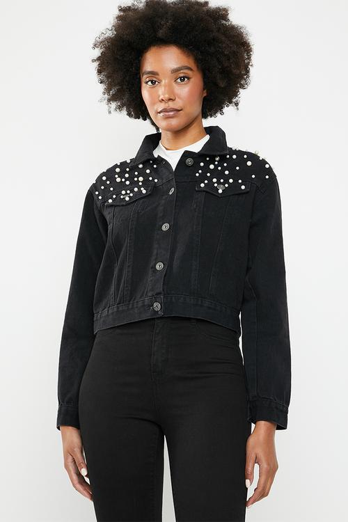 Pearl denim jacket - black