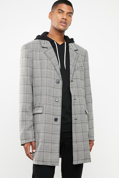 Check overcoat - grey & white