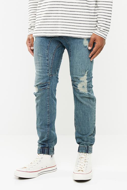 Blow out slim denim jogger - blue