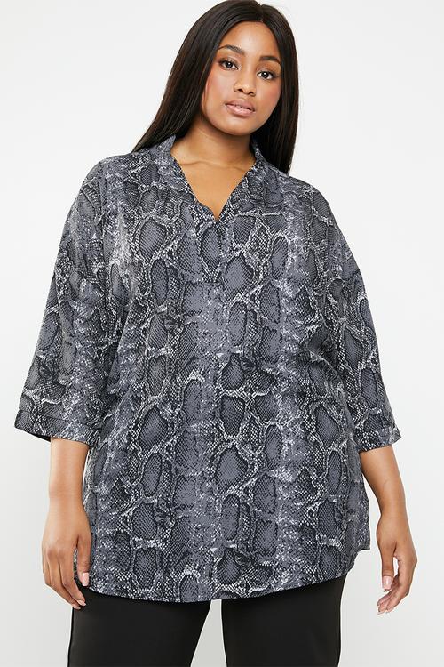 Henley collar blouse - grey 