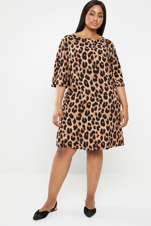 Boxy shift dress -  brown & black