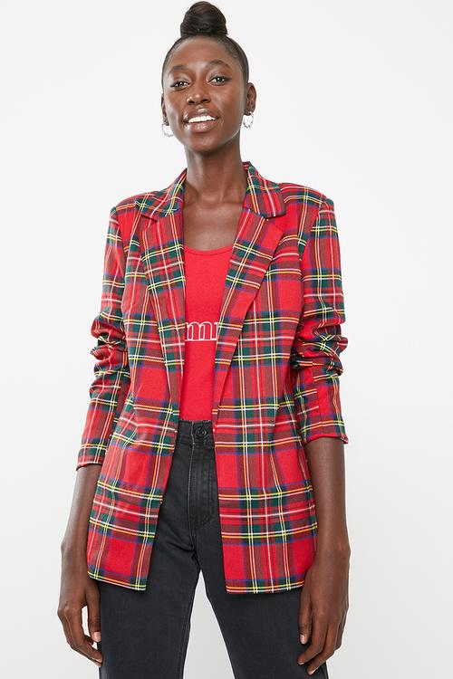 Checked oversized blazer - red