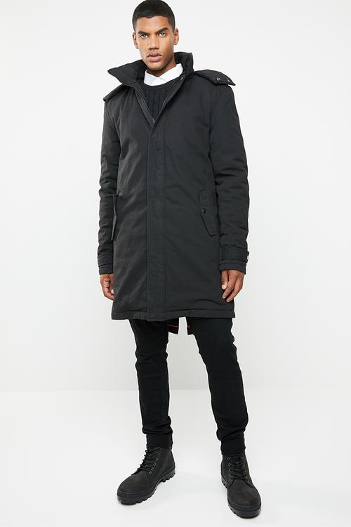 Padded parka jacket - black