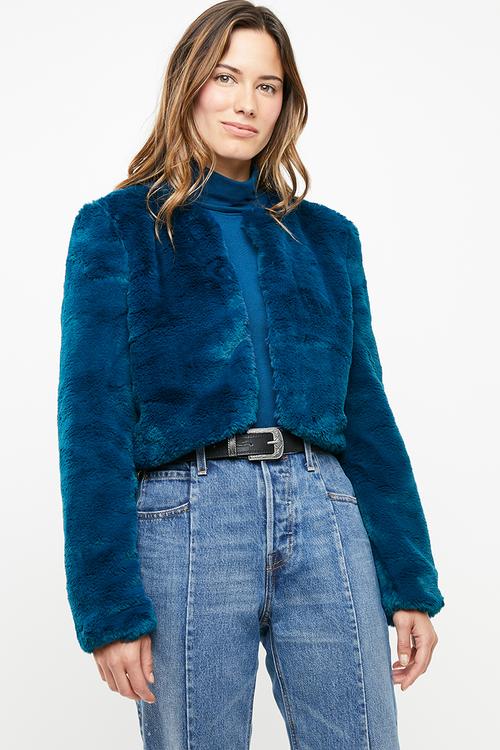 Valli bolero short faux fur jacket - blue