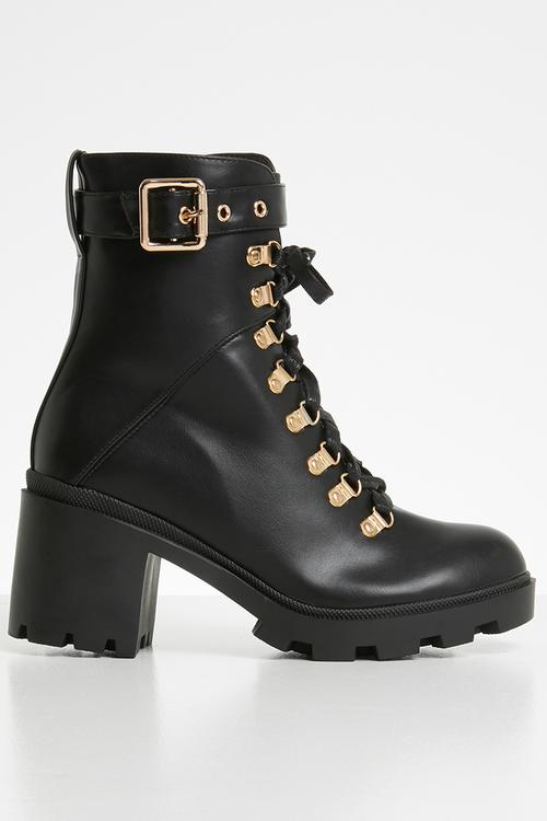 Faux leather combat boot - black pu
