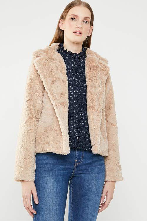 Faux fur cropped jacket - beige