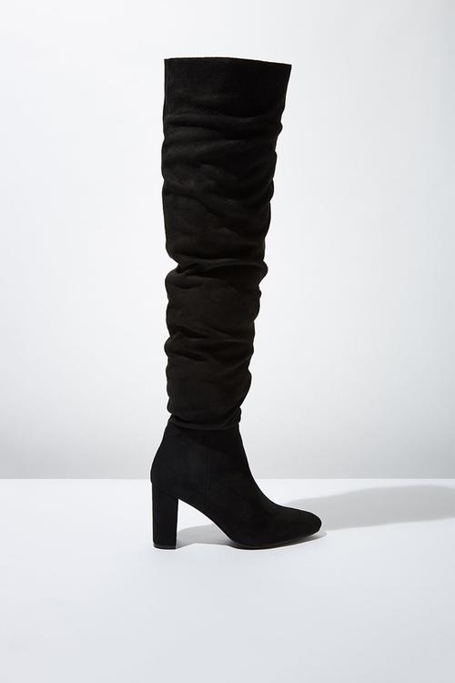 Faux leather knee lengthslouch boot - black