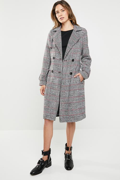 Check formal belted trench coat - multi