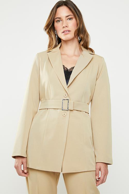 Structured belted blazer - neutral