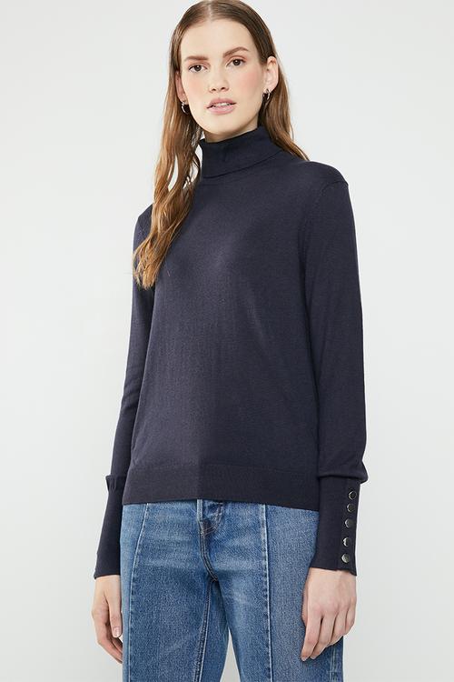 Milda long sleeve rollneck button knit - navy