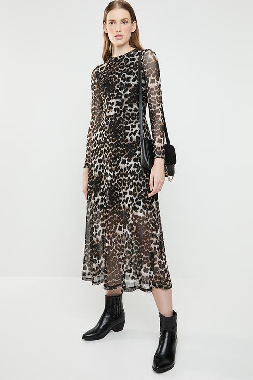Midi mesh dress - black & brown