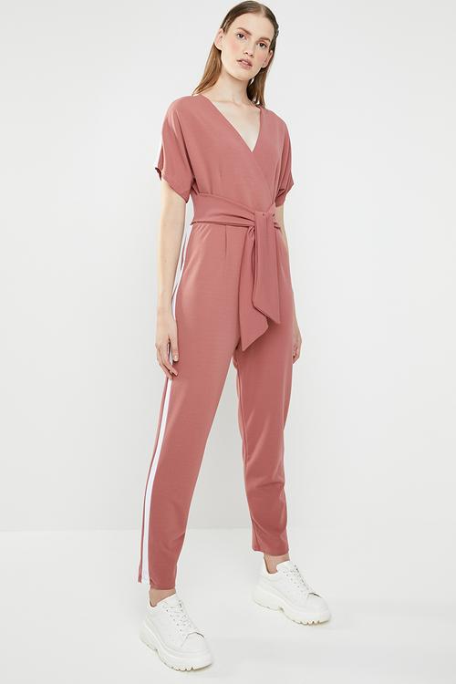 Contrast stripe jumpsuit - pink & white