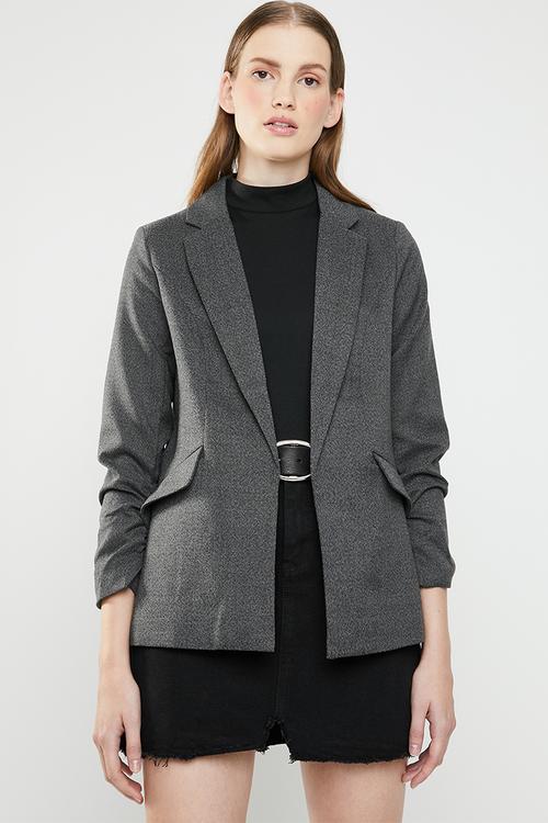 Zoey ruched sleeve blazer - charcoal