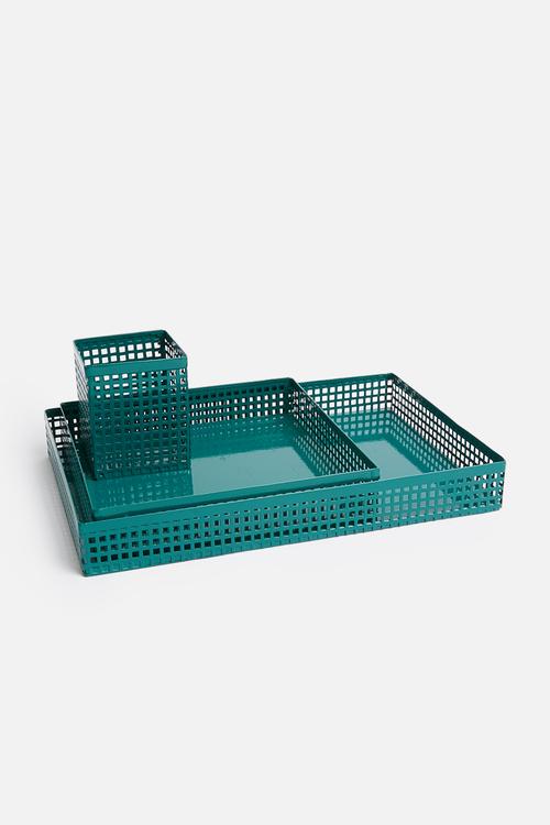 Perforated tray storage set of 3 - teal