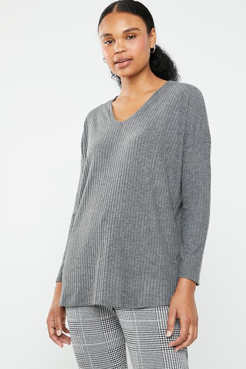 Brushed rib oversized top - grey