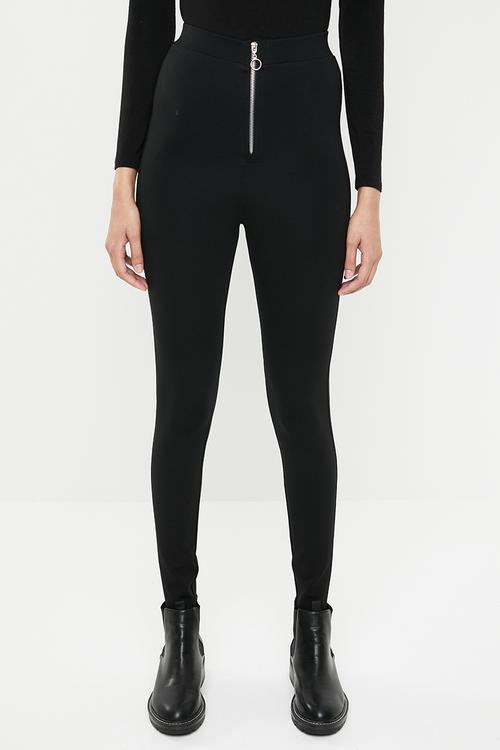Premium stretch mid rise tregging with zip - black 